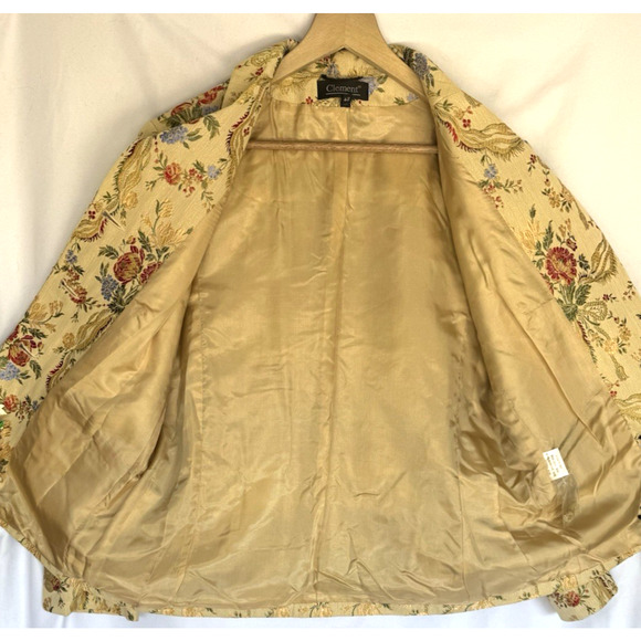 Vintage Clement Womens Floral Brocade Button Blazer Size XL Shimmer German Jacke - Picture 12 of 16